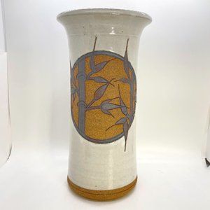 Burke Studio Art Pottery Stoneware Etched Bamboo 10.5" Decorative Flower Vase